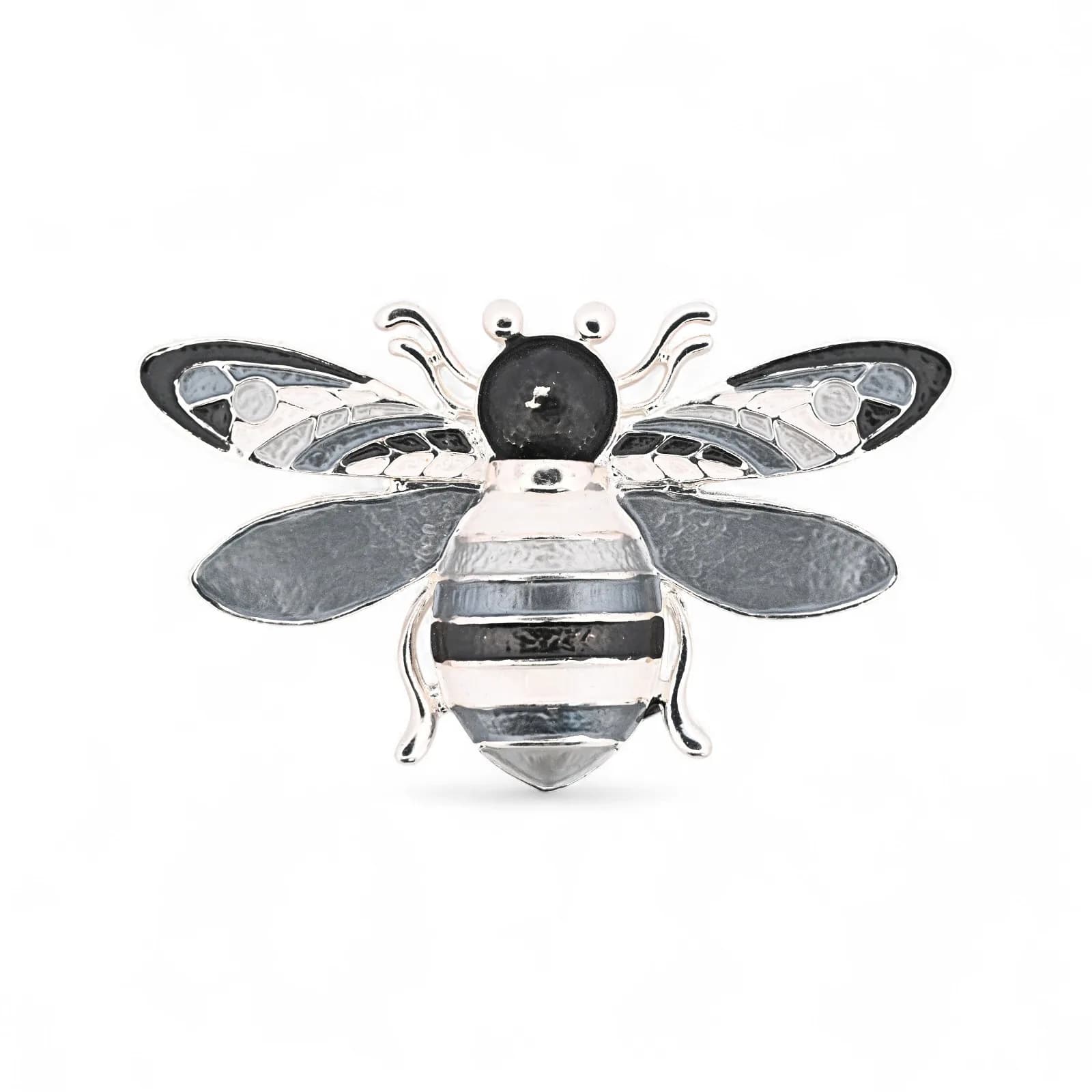 Broche abeille aimantée monochrome en acier de couleur argentée