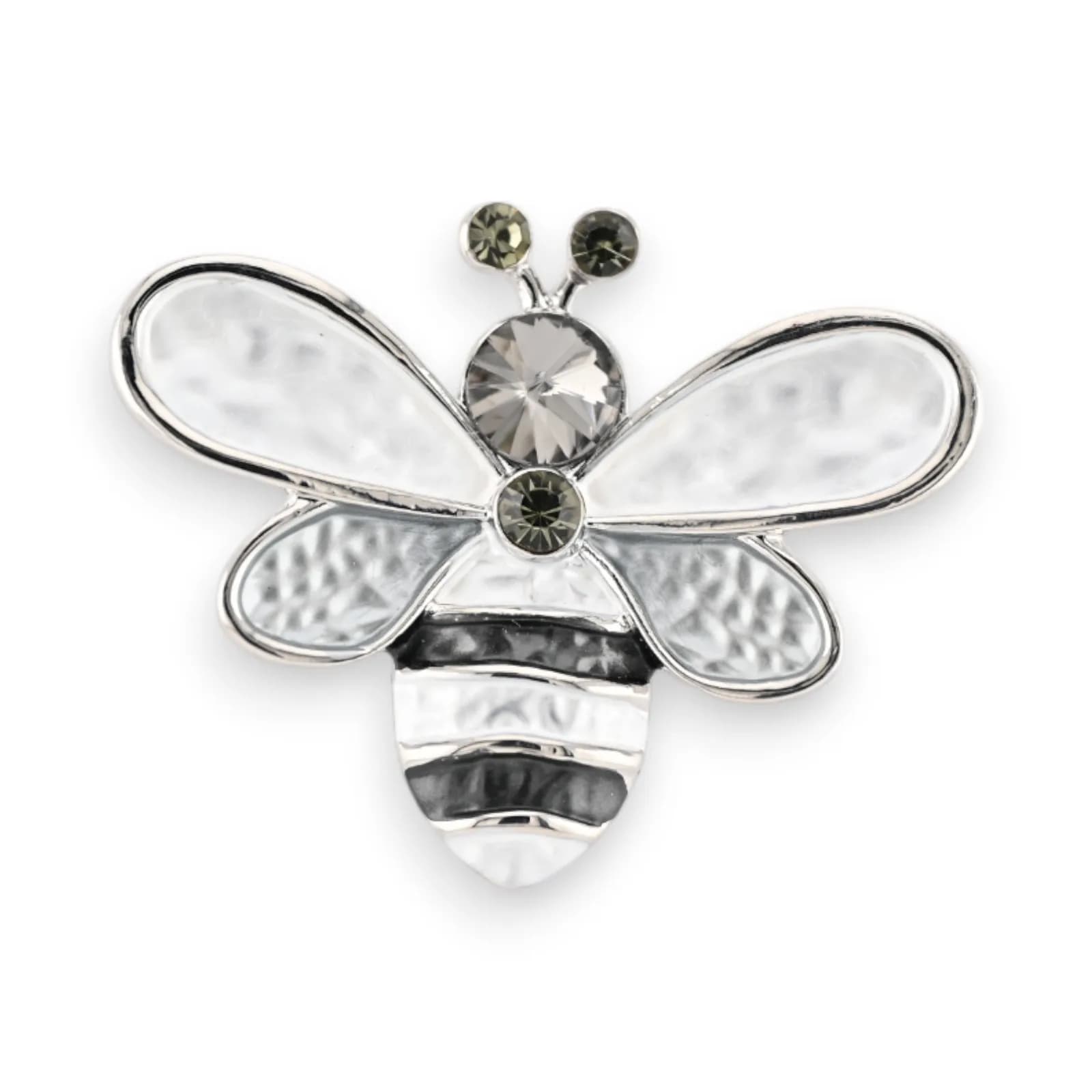 Broche abeille magnétique argentée avec strass