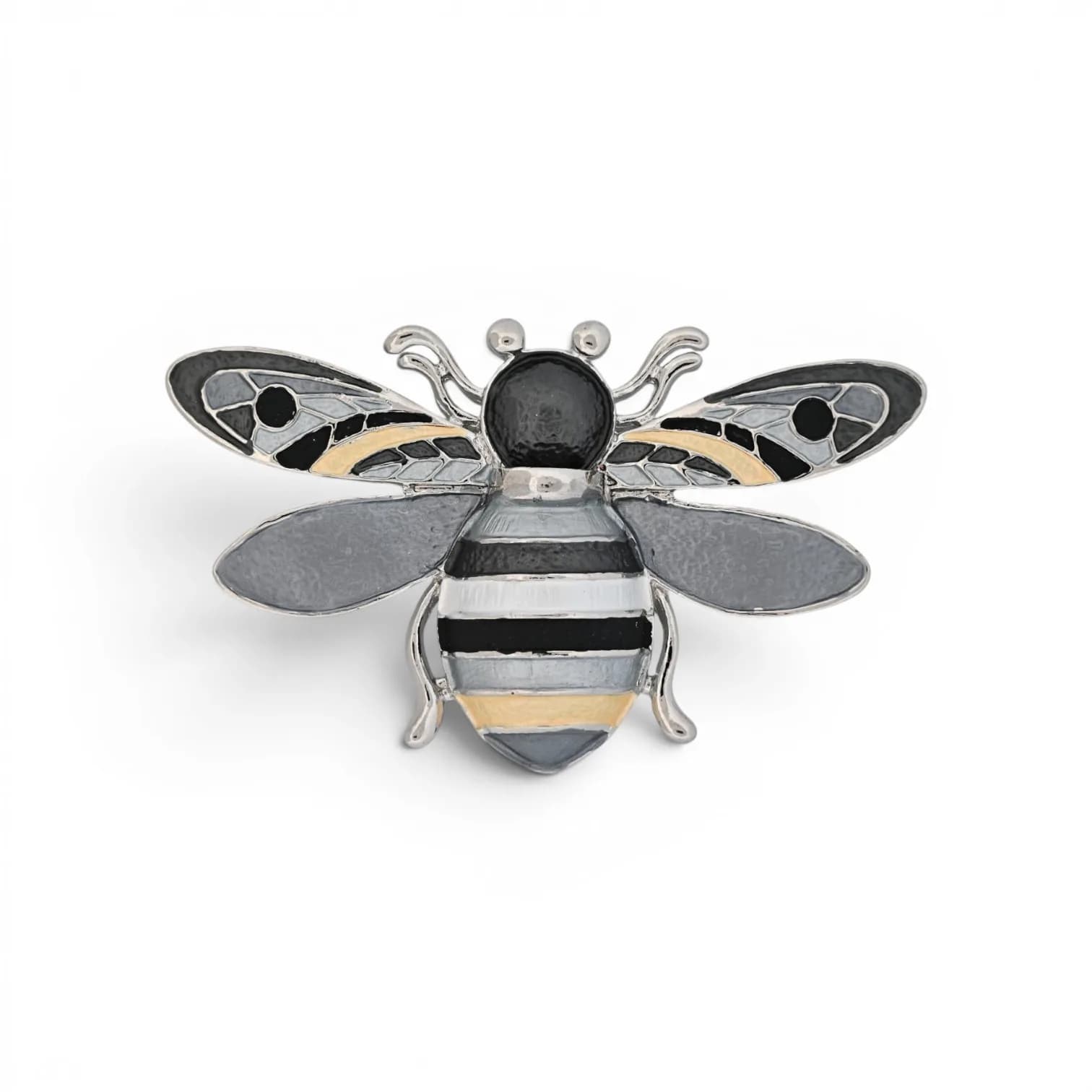 Broche Abeille Noire et Grise Aimantée en Acier Argenté