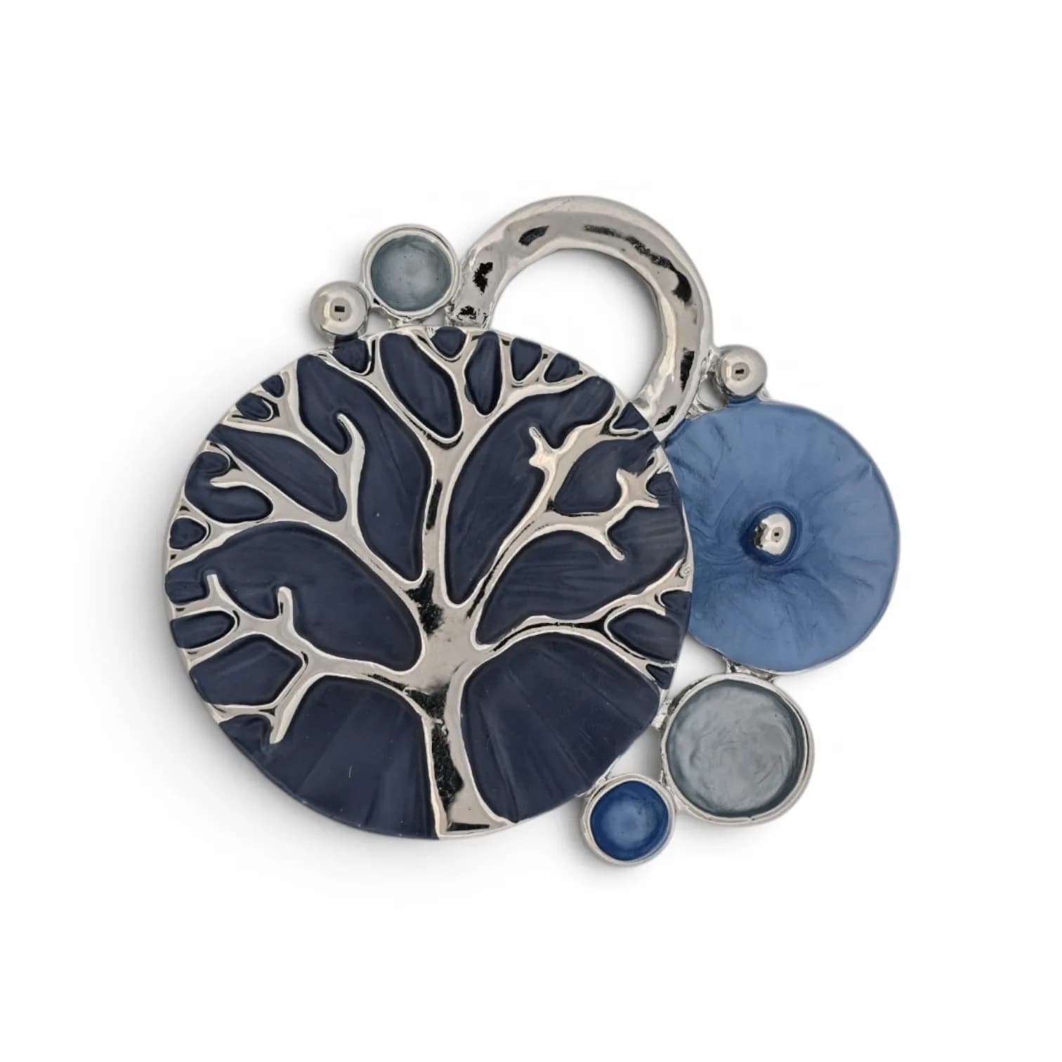 Broche Arbre de Vie Bleu Nuit en Acier Argenté Aimantée