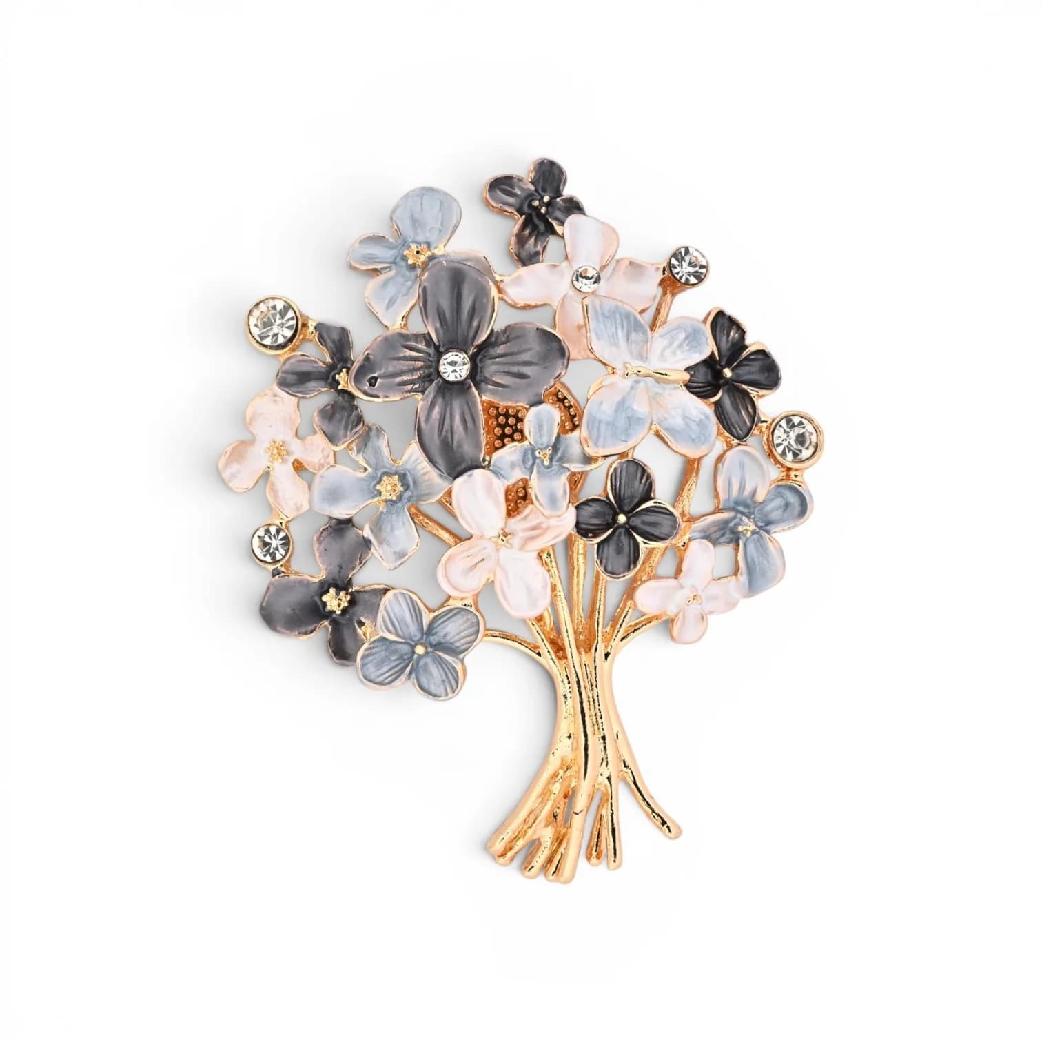 Broche Arbre de Vie Fleuri Aimantée en Acier Doré