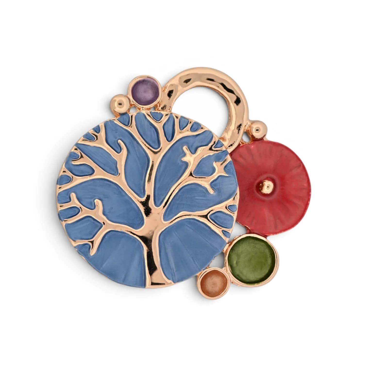 Broche Arbre de Vie Bleu Multicolore Aimantée en Acier Doré