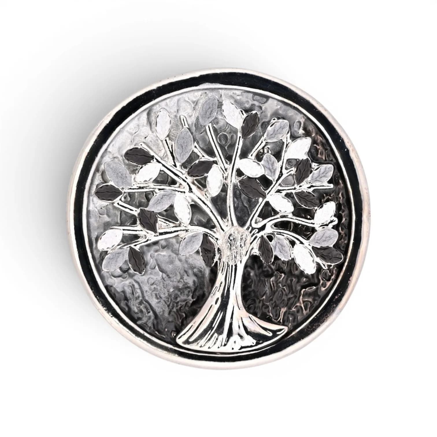 Broche Arbre de Vie Ronde Argentée en Acier Aimantée