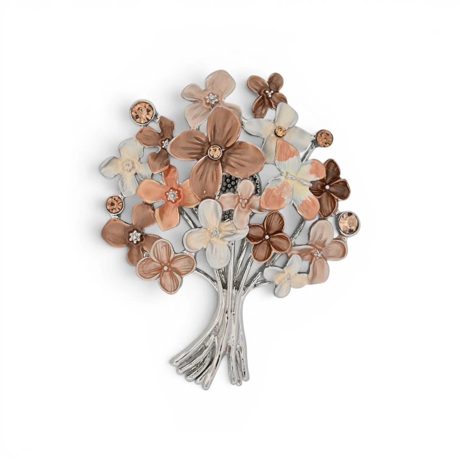 Broche Bouquet Beige et Rose Aimantée en Acier Argenté