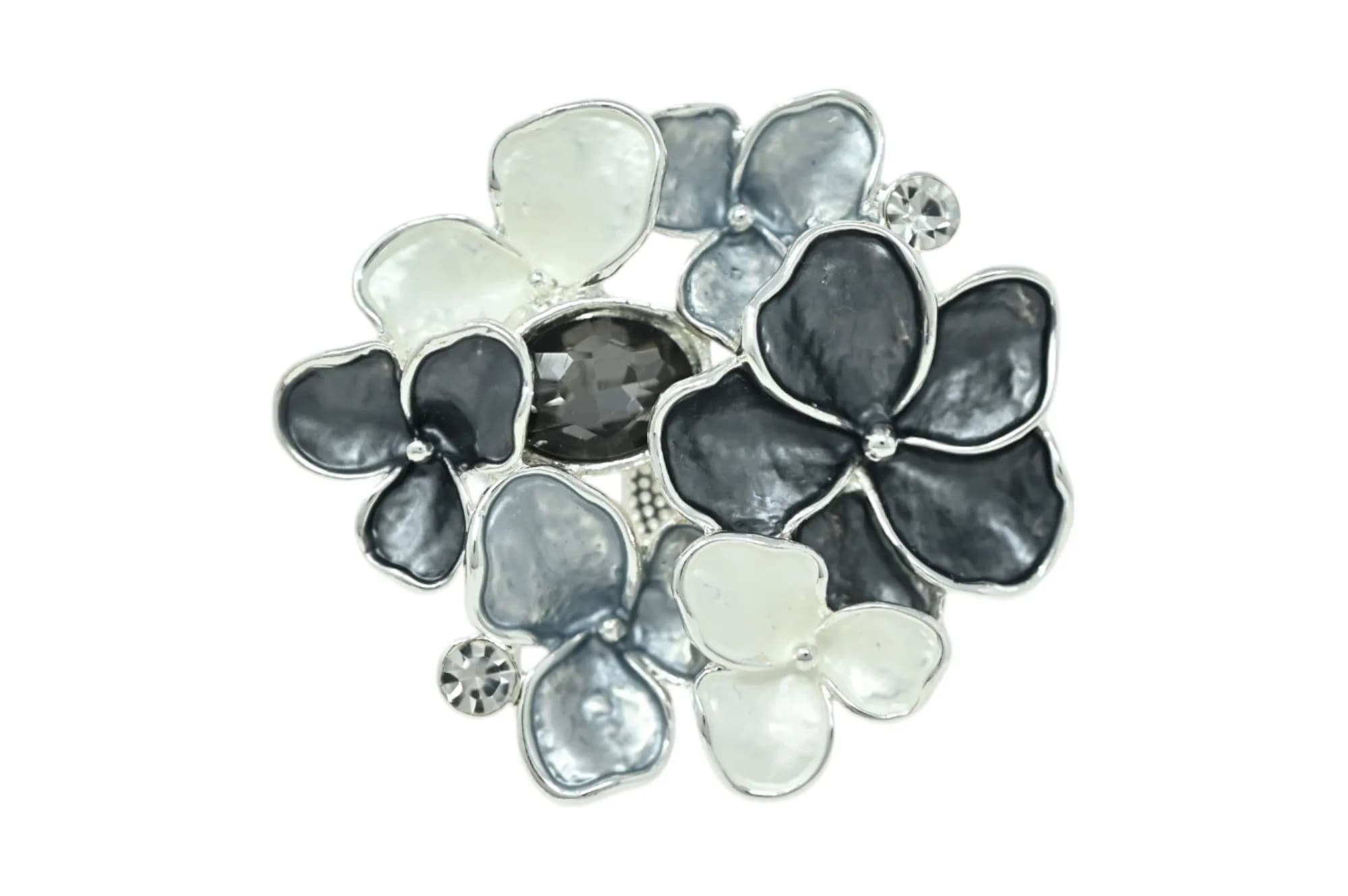 Broche Bouquet Gris et Noir Aimantée en Acier Argenté
