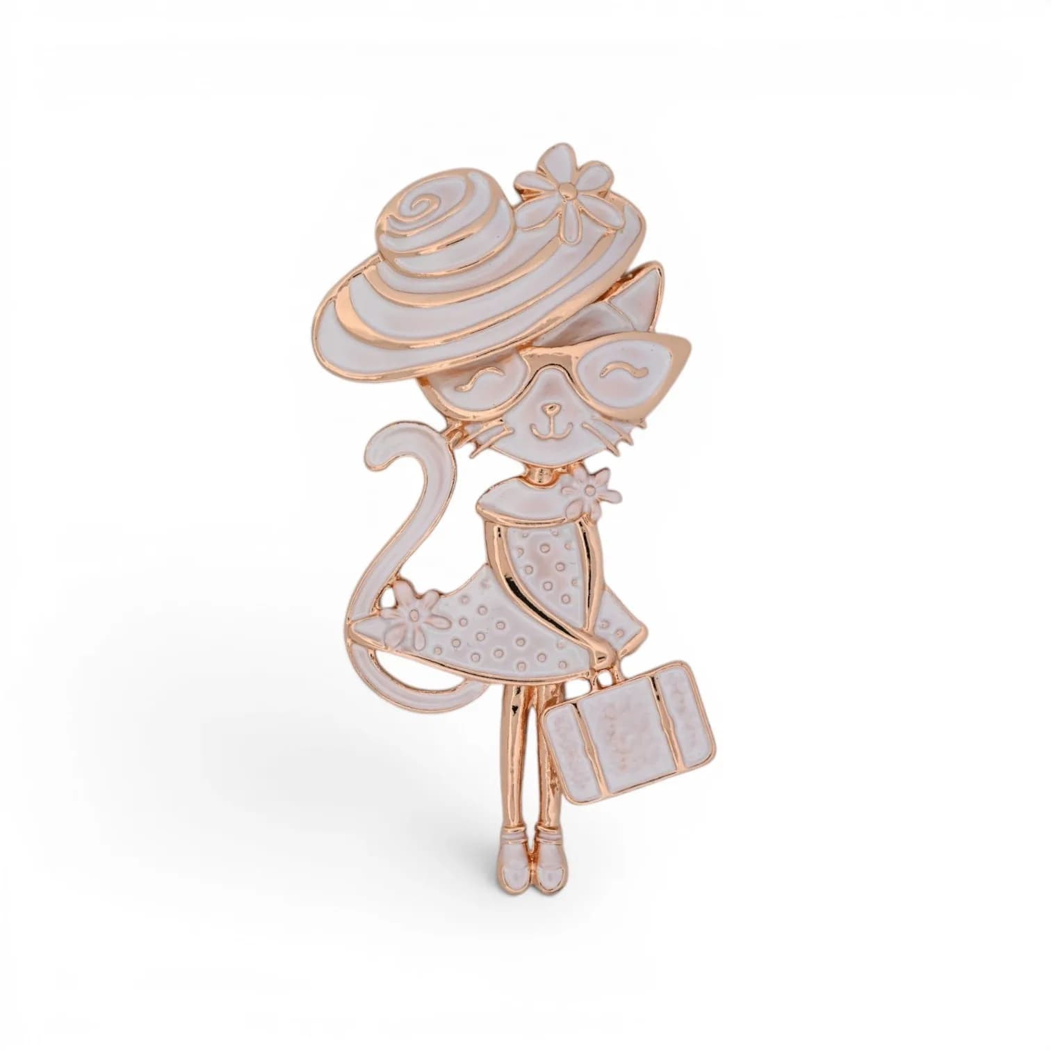 Broche Chatte Voyageuse Blanc Crème en Acier Doré Aimantée