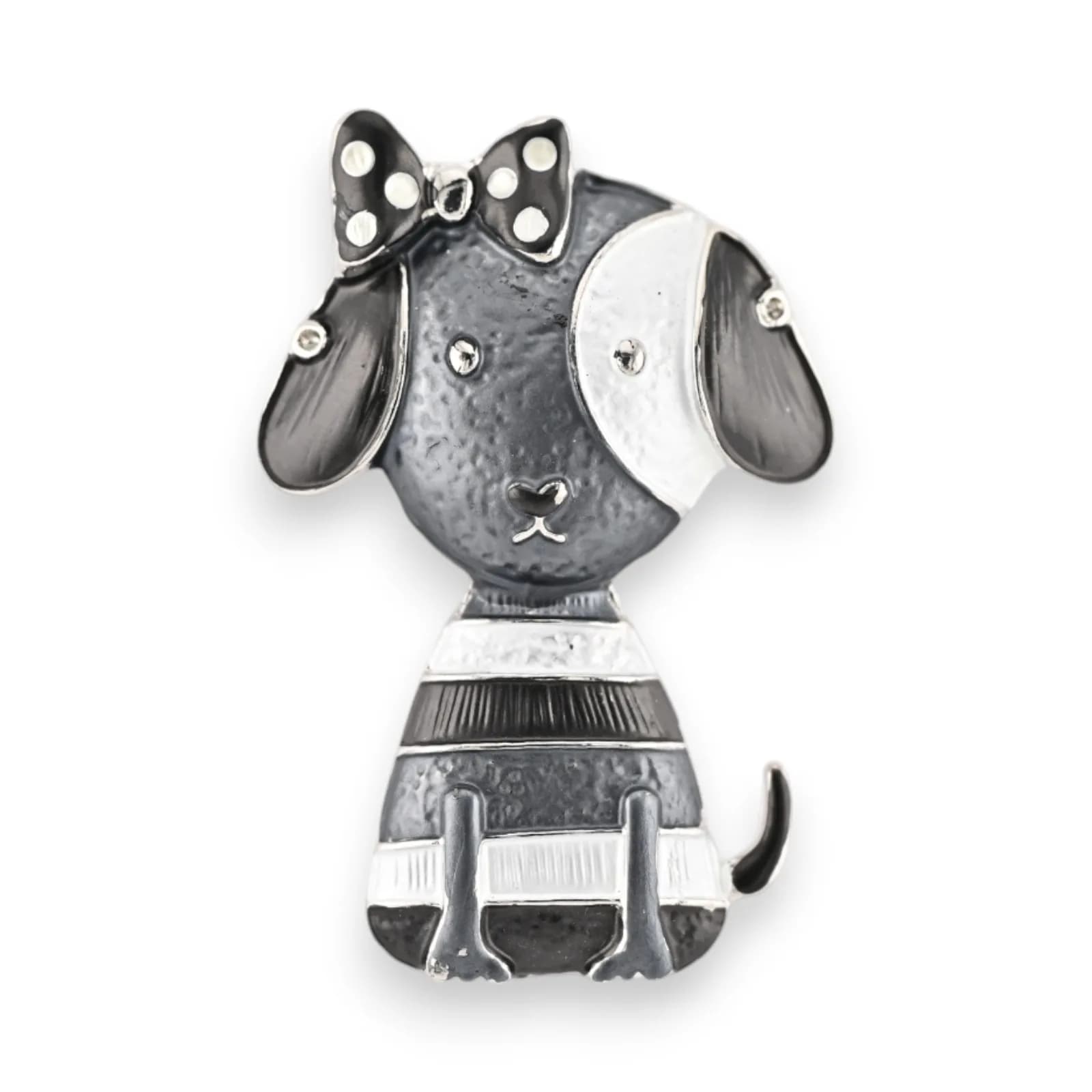 Broche Chien Gris et Blanc à Nœud Aimantée en Acier