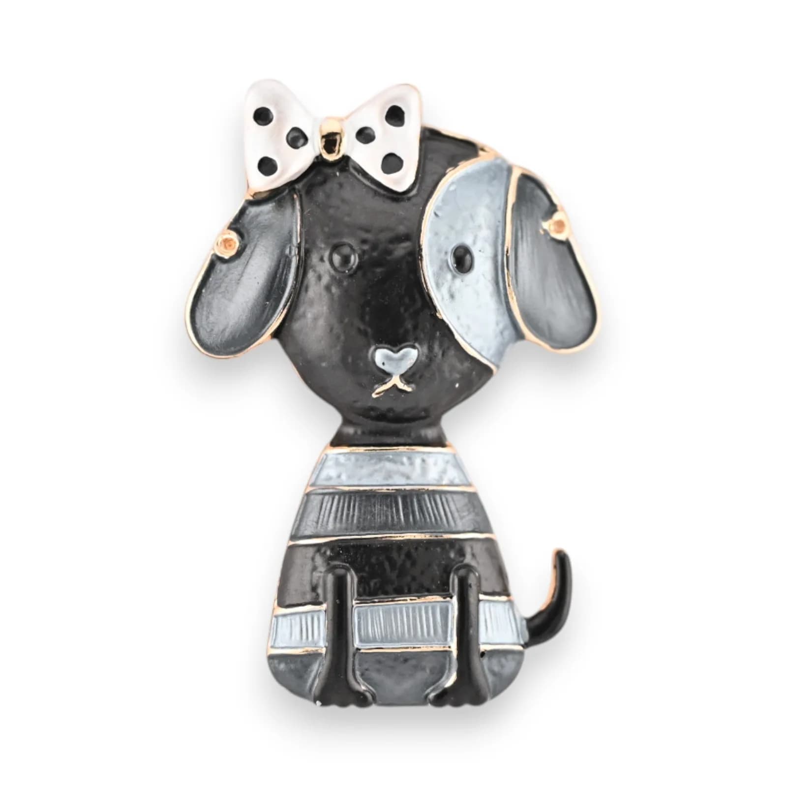 Broche Chien Noir et Gris à Nœud Aimantée en Acier