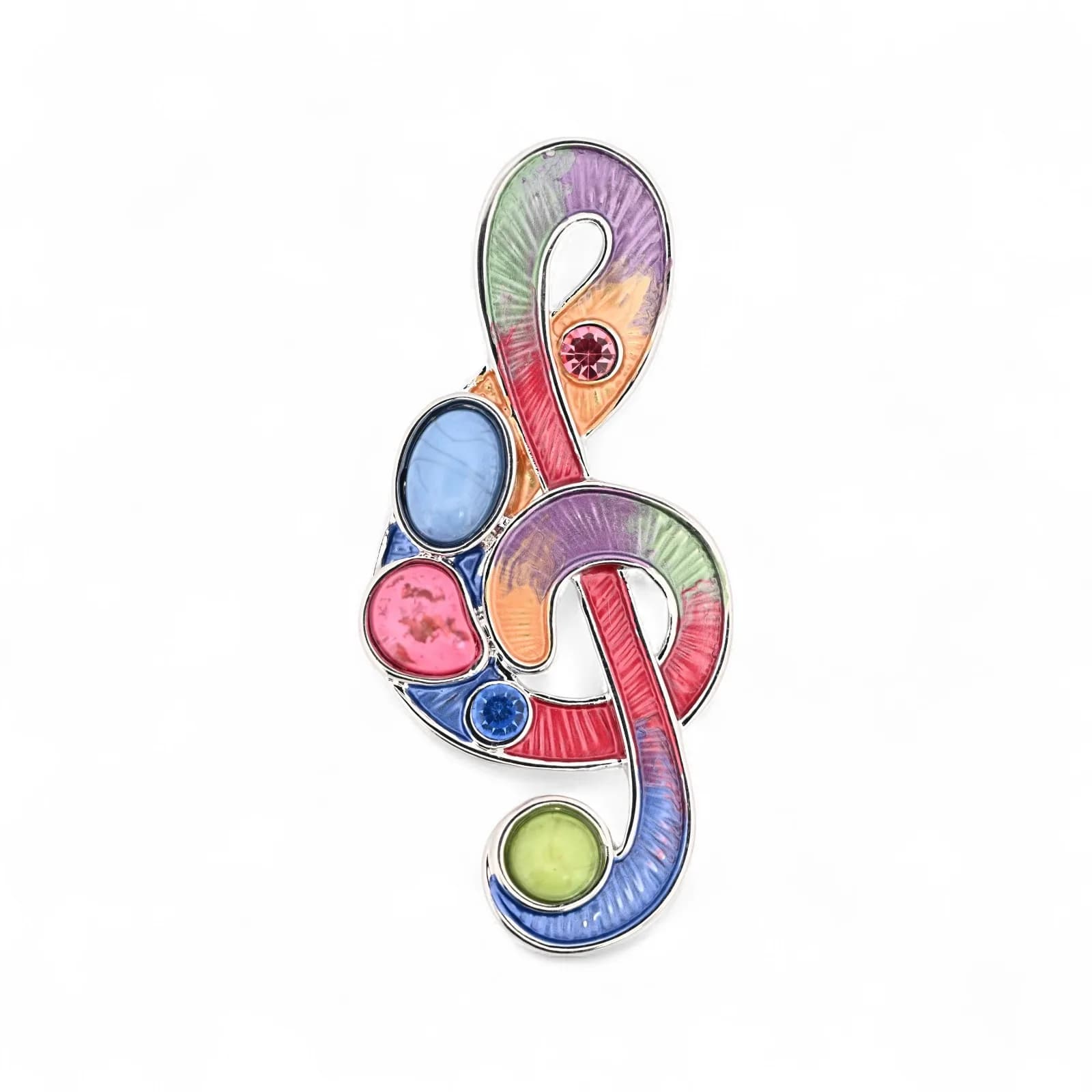 Broche Clé de Sol Multicolore en Acier Argenté Aimantée