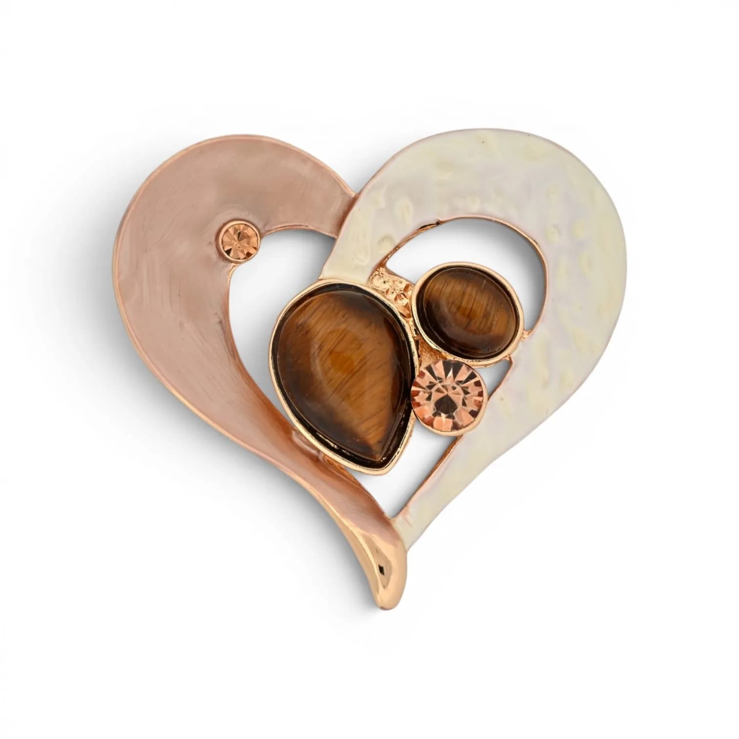 Broche Cœur Doré Rosé et Ambré Aimantée en Acier