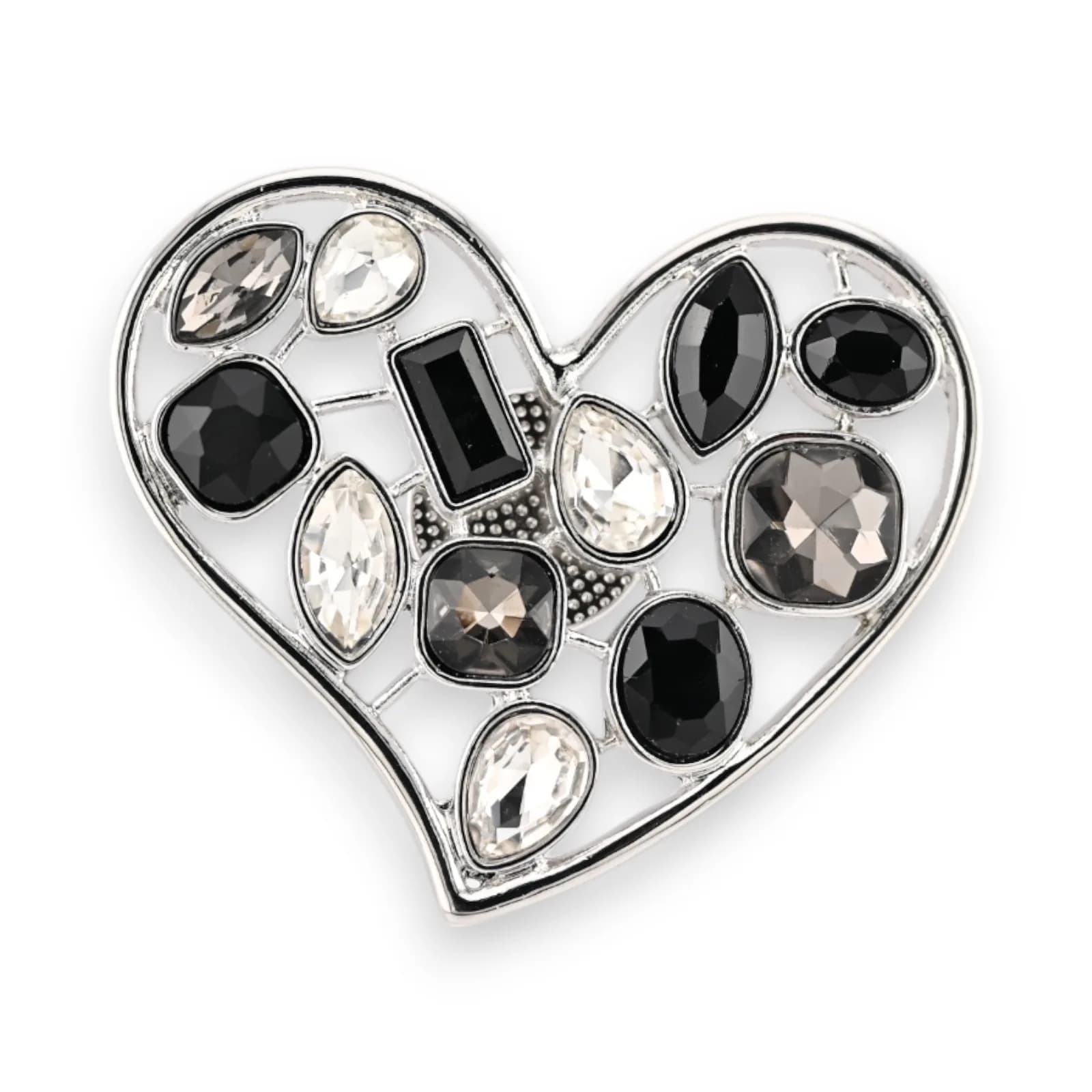 Broche Cœur Noir et Blanc Aimantée en Acier