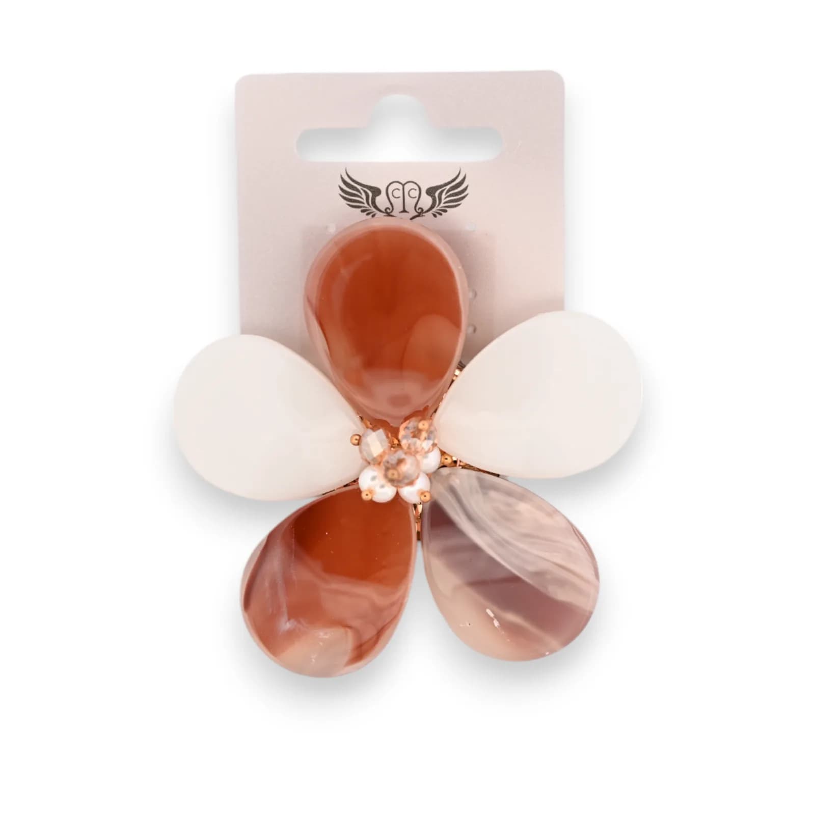 Broche Épingle Fleur en Résine Beige et Terracotta, 7 cm