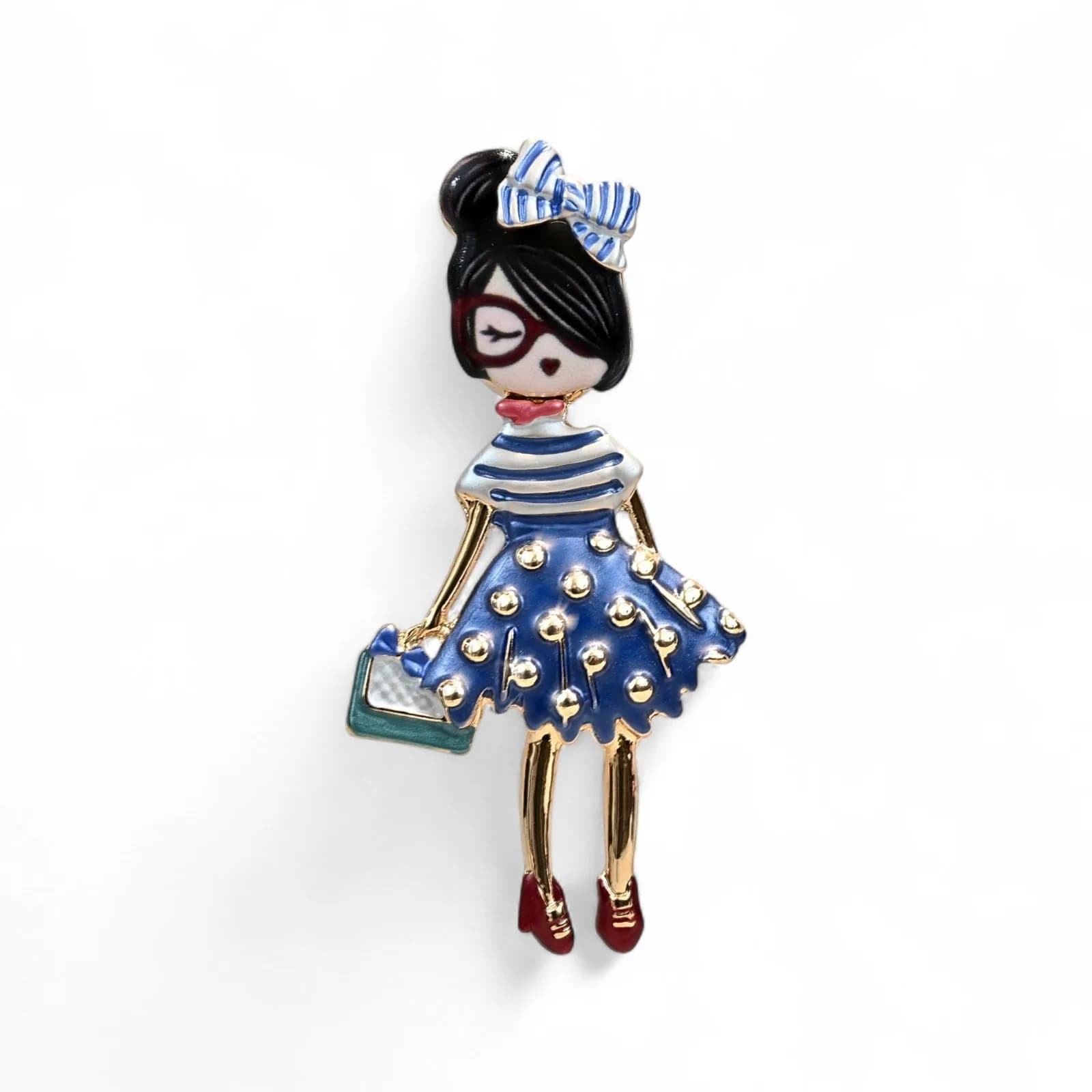 Broche Femme Marinière Magnétique en Acier Couleur Dorée