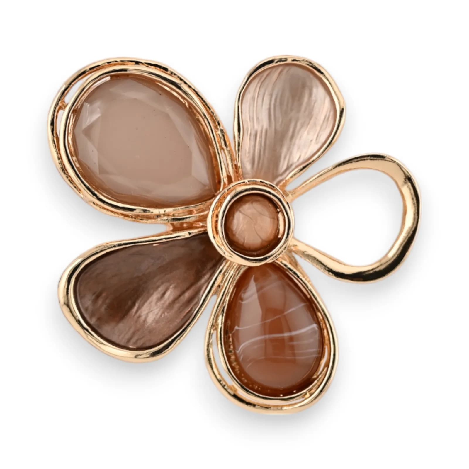 Broche Fleur Caramel Magnétique en Acier Doré à Cinq Pétales Asymétriques
