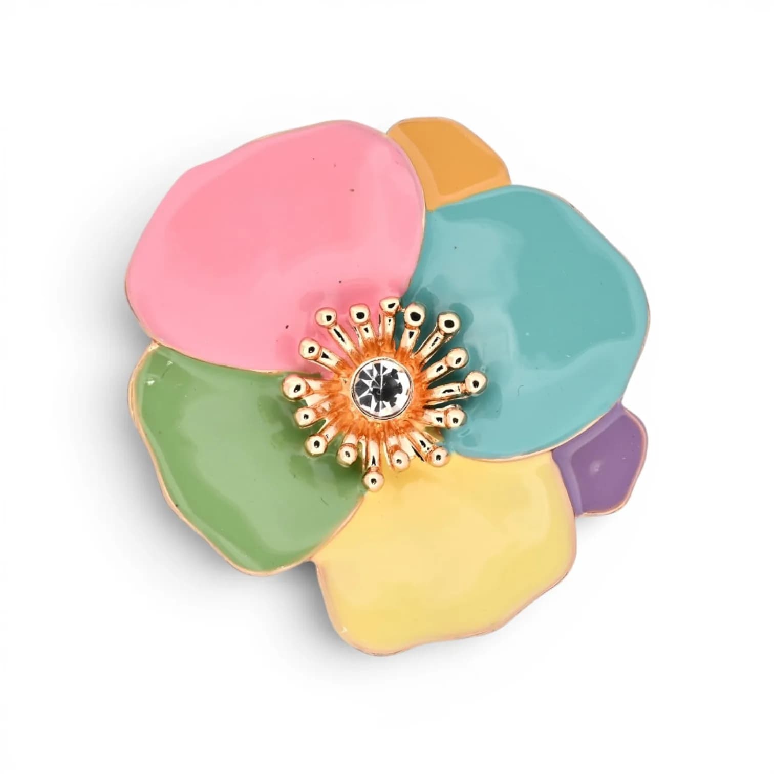 Broche Fleur Multicolore Aimantée en Acier Doré