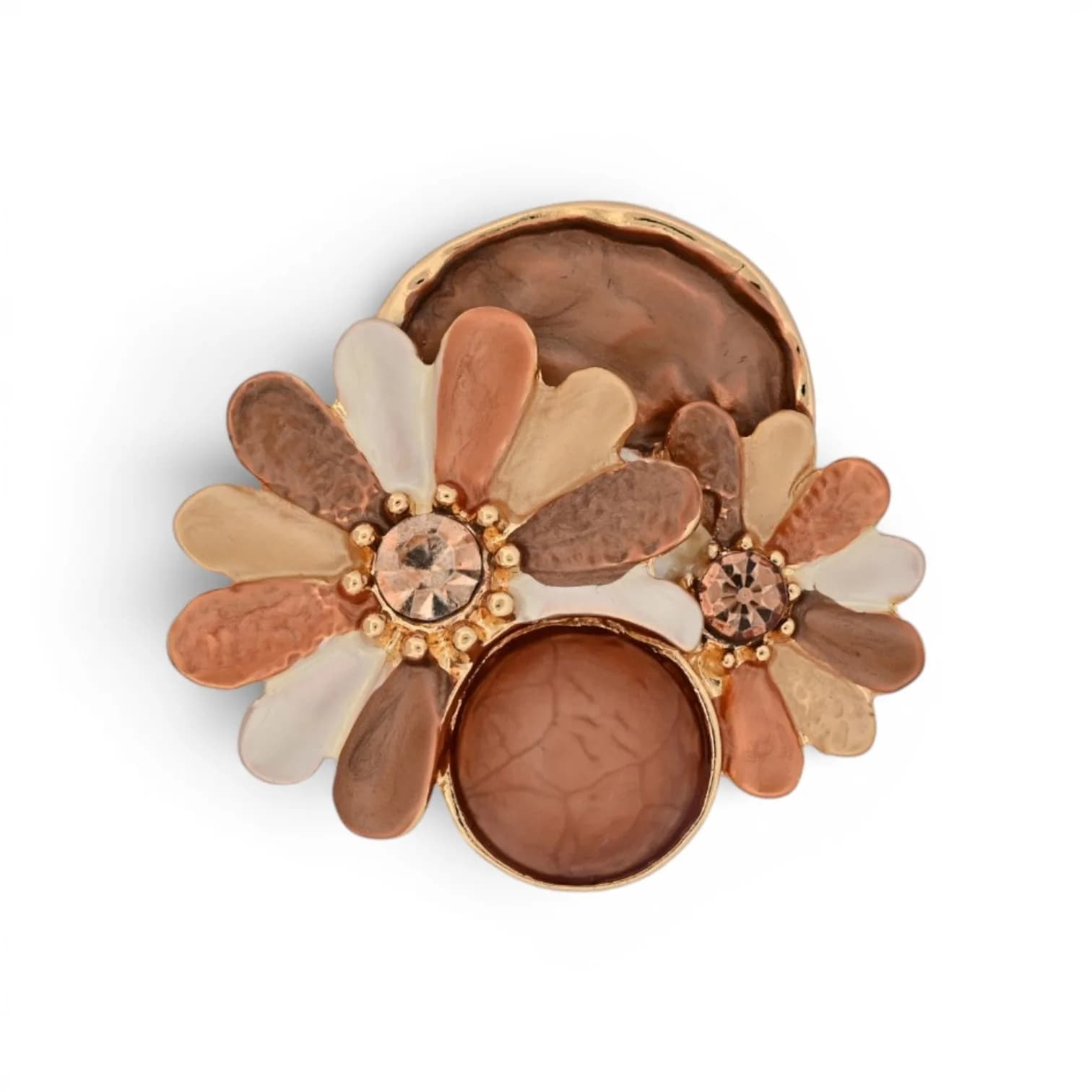 Broche Fleurs Caramel en Acier Doré à Effet Nacré Aimantée