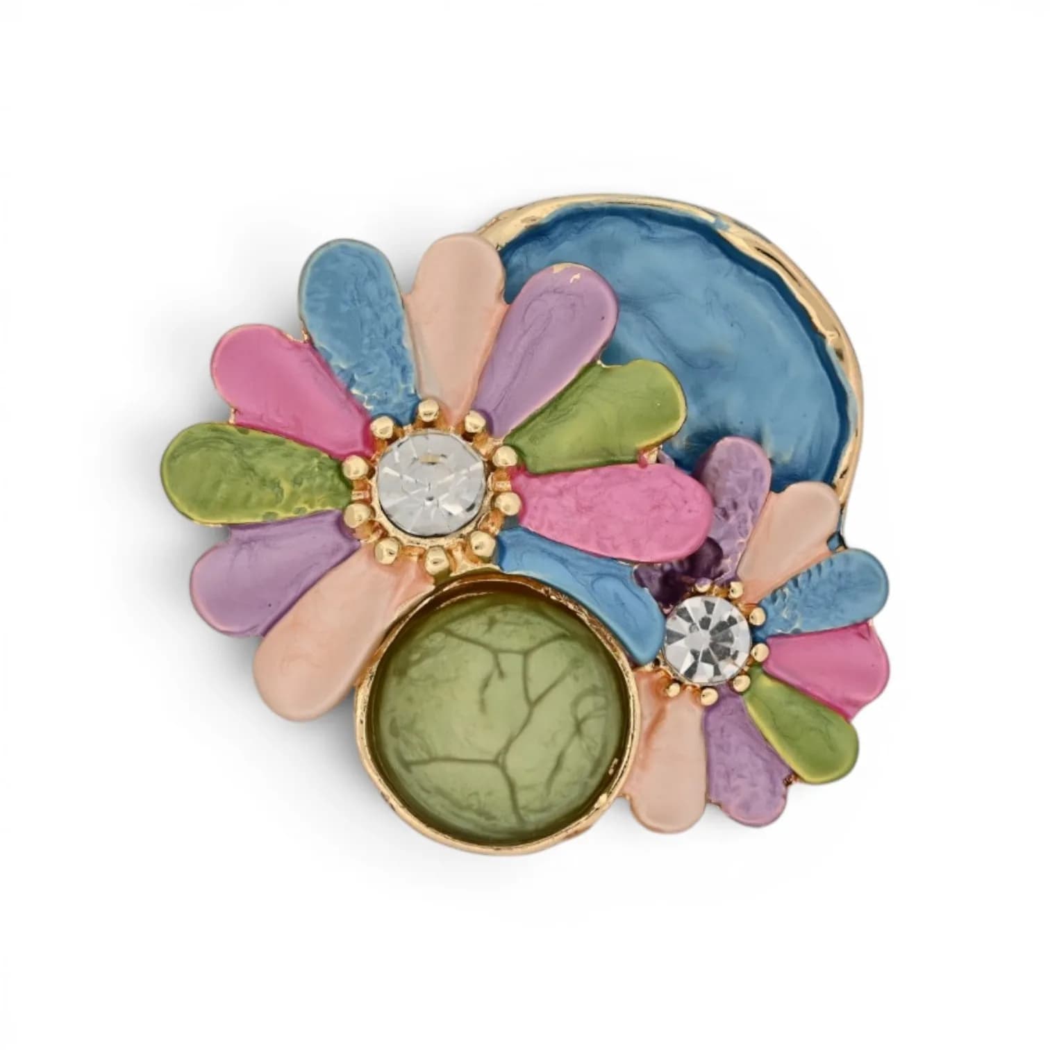 Broche Fleurs Multicolores en Acier Doré à Effet Nacré Aimantée