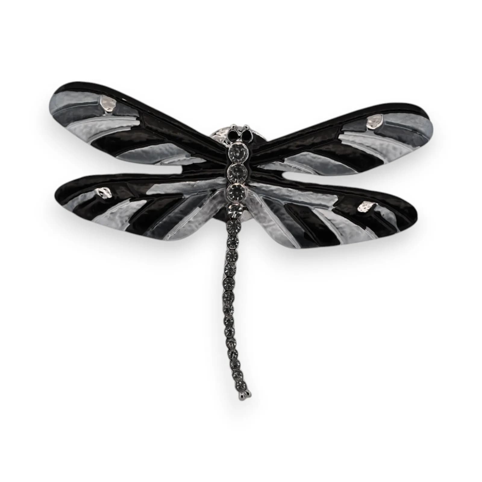 Broche Libellule Noire et Grise Aimantée en Acier de Couleur Argentée, 7 × 5 cm