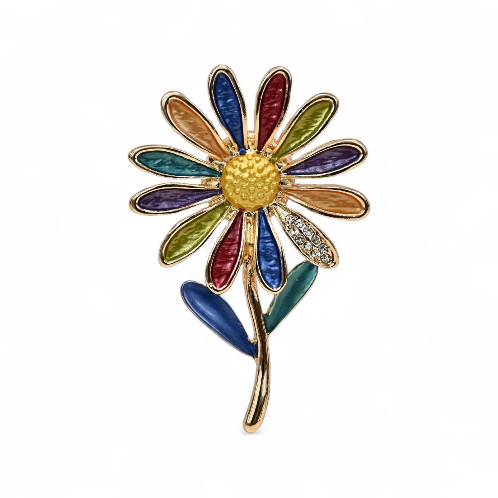 Broche Marguerite Multicolore Magnétique en Acier de Couleur Dorée, 6,2 cm