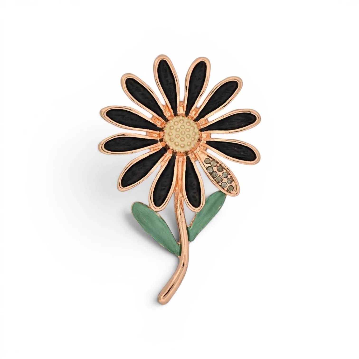 Broche Marguerite Noire Aimantée en Acier Doré
