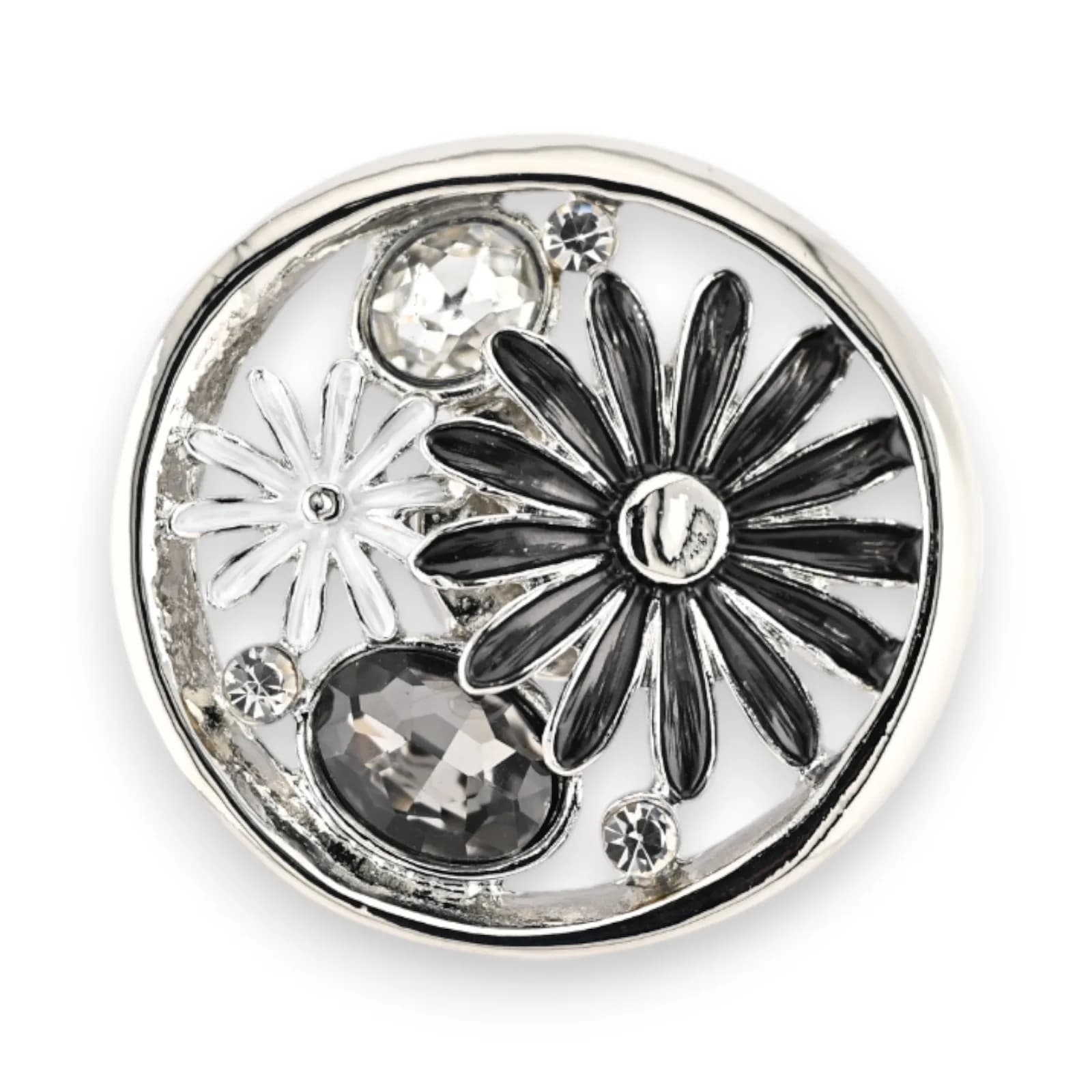 Broche Deux Marguerites Noir et Blanc Aimantée en Acier