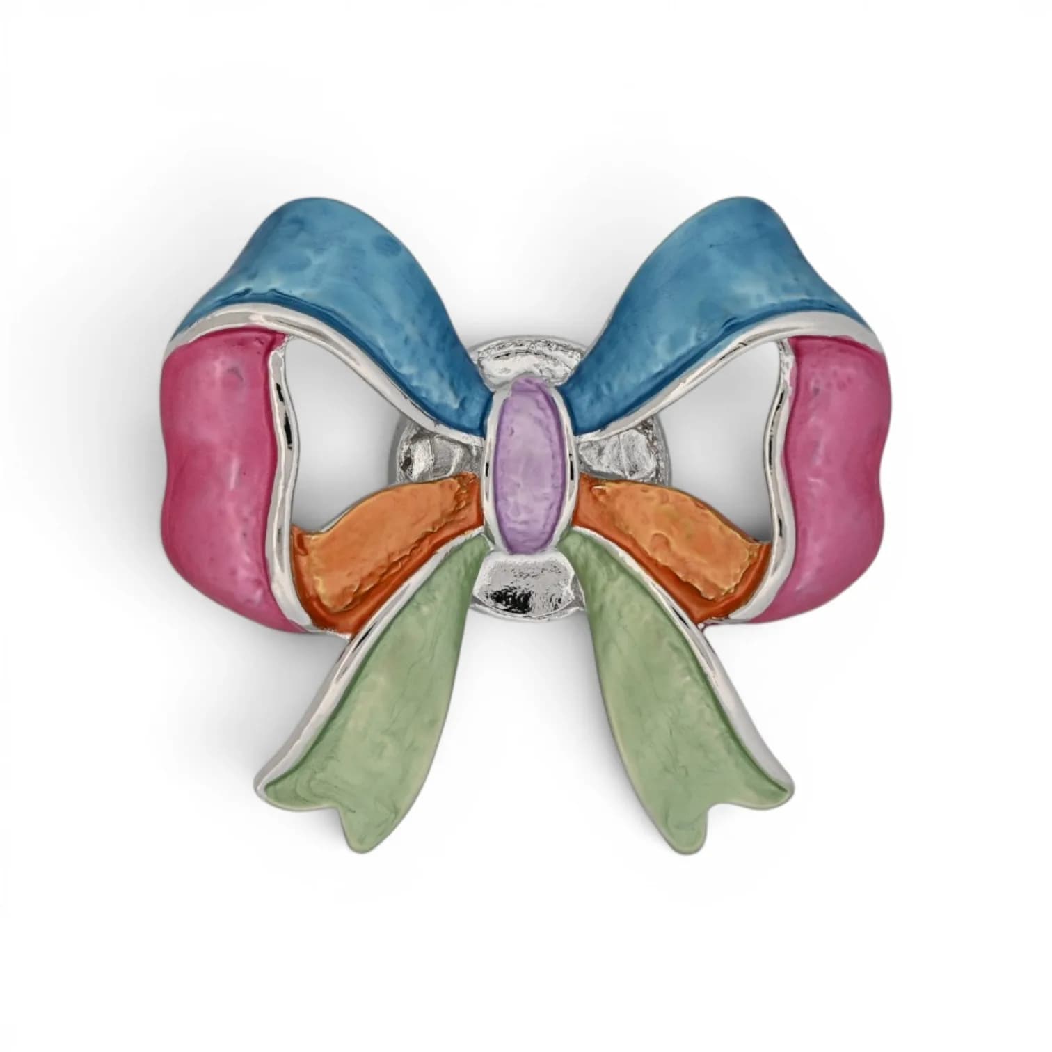 Broche Nœud Multicolore en Acier Argenté Aimantée