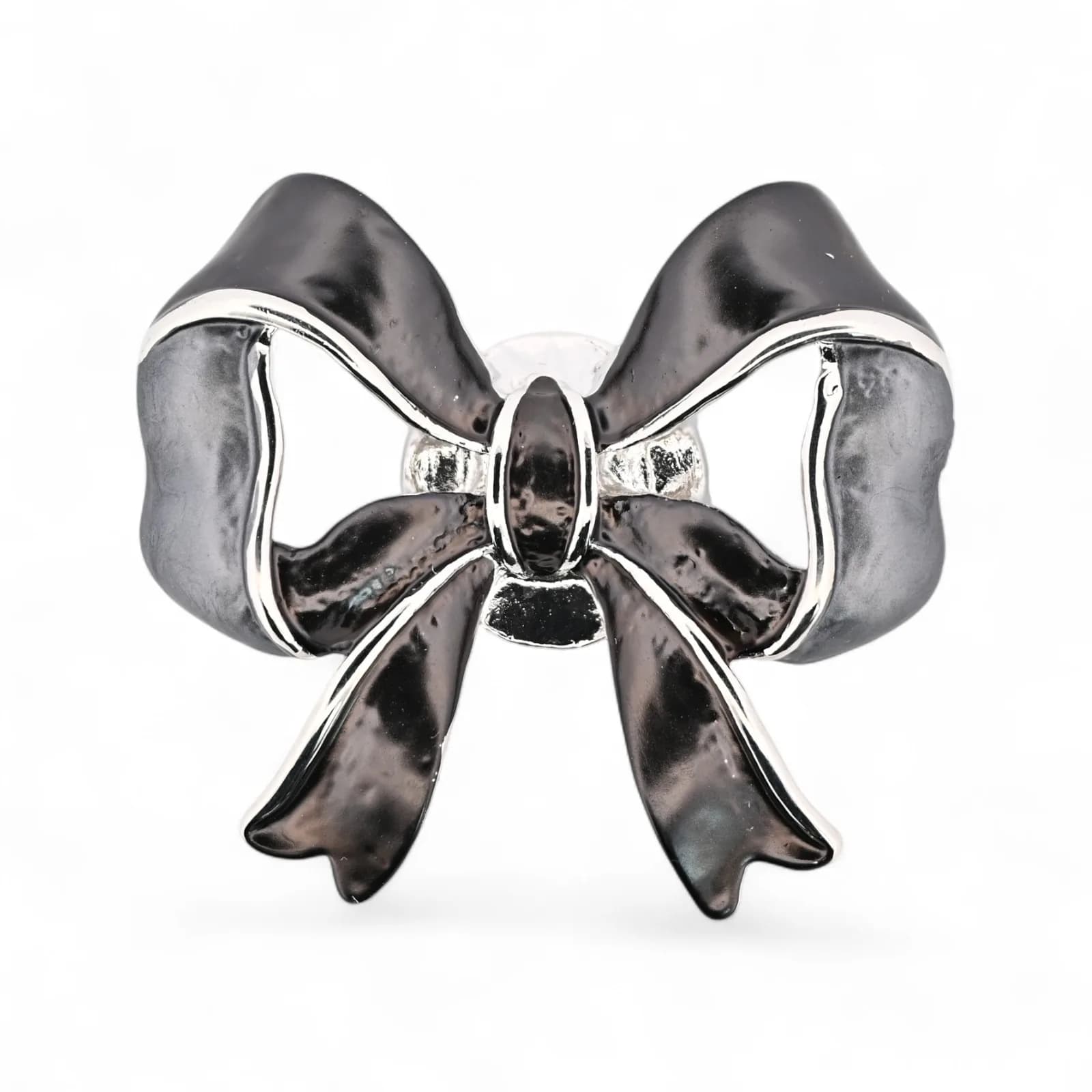 Broche Grand Nœud Noir en Acier Argenté Aimantée