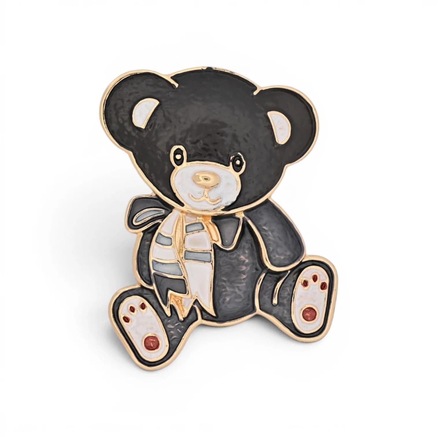 Broche Nounours Noir Aimantée en Acier Couleur Dorée, 5,5 × 4 cm