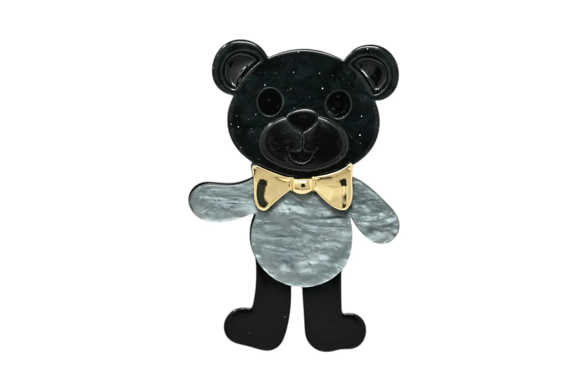 Broche Ours Noir et Gris à Nœud Couleur Or Aimantée