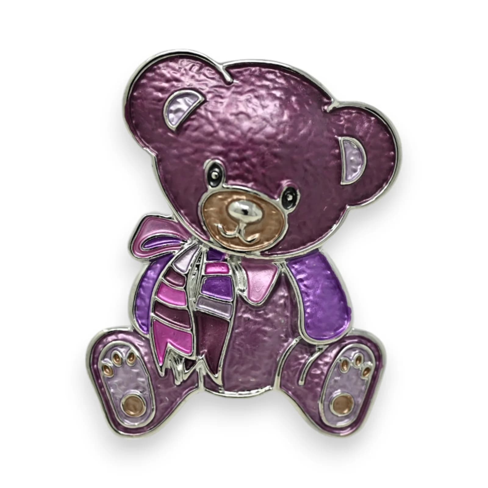 Broche Ours en Peluche Violet Aimantée en Acier Argenté, 6 × 4 cm