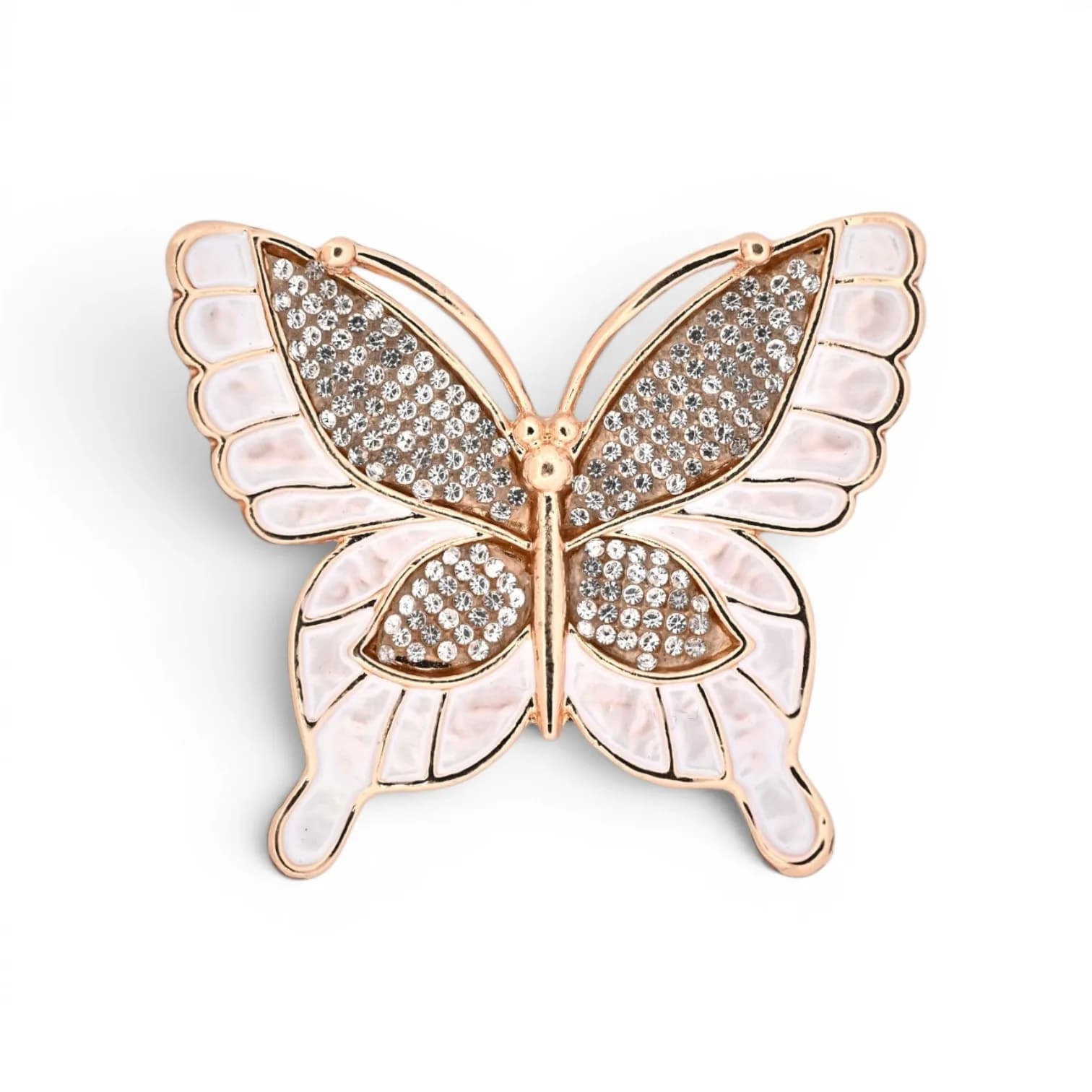 Broche Papillon Dorée Rosée à Pierres Facettées Aimantée