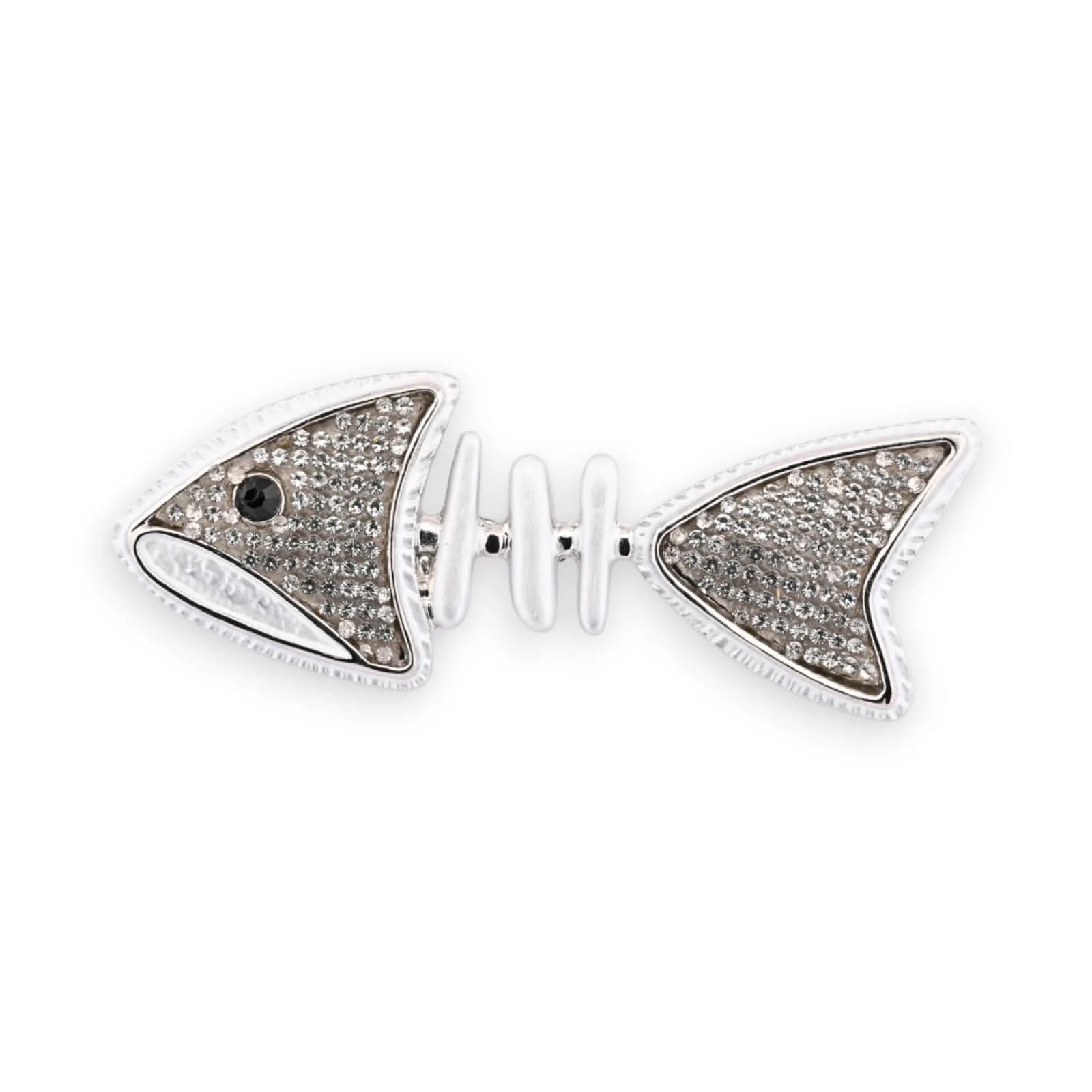 Broche Poisson Argenté à Strass Aimantée
