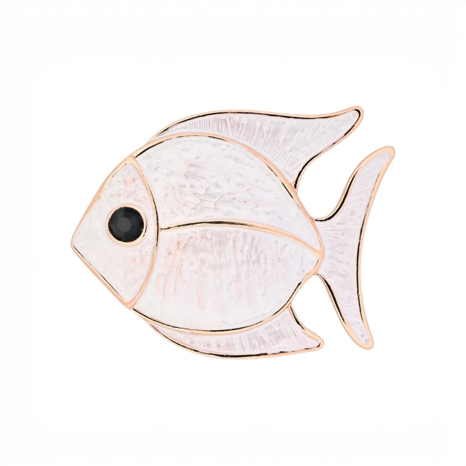 Broche Poisson Blanche à Effet Nacré et Dorée Aimantée, 5,5 x 4,5 cm
