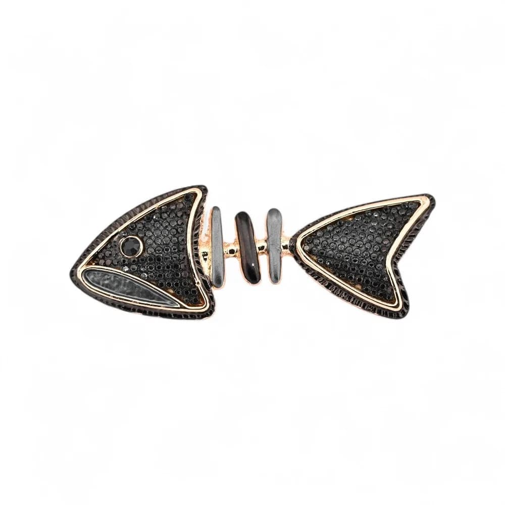 Broche Poisson Doré et Noir à Strass Aimantée