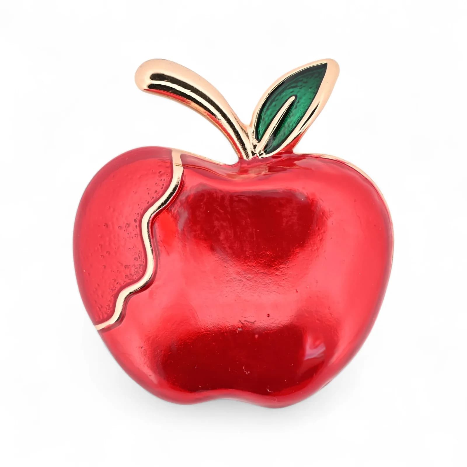 Broche Pomme Rouge à Double Finition Aimantée en Acier Doré