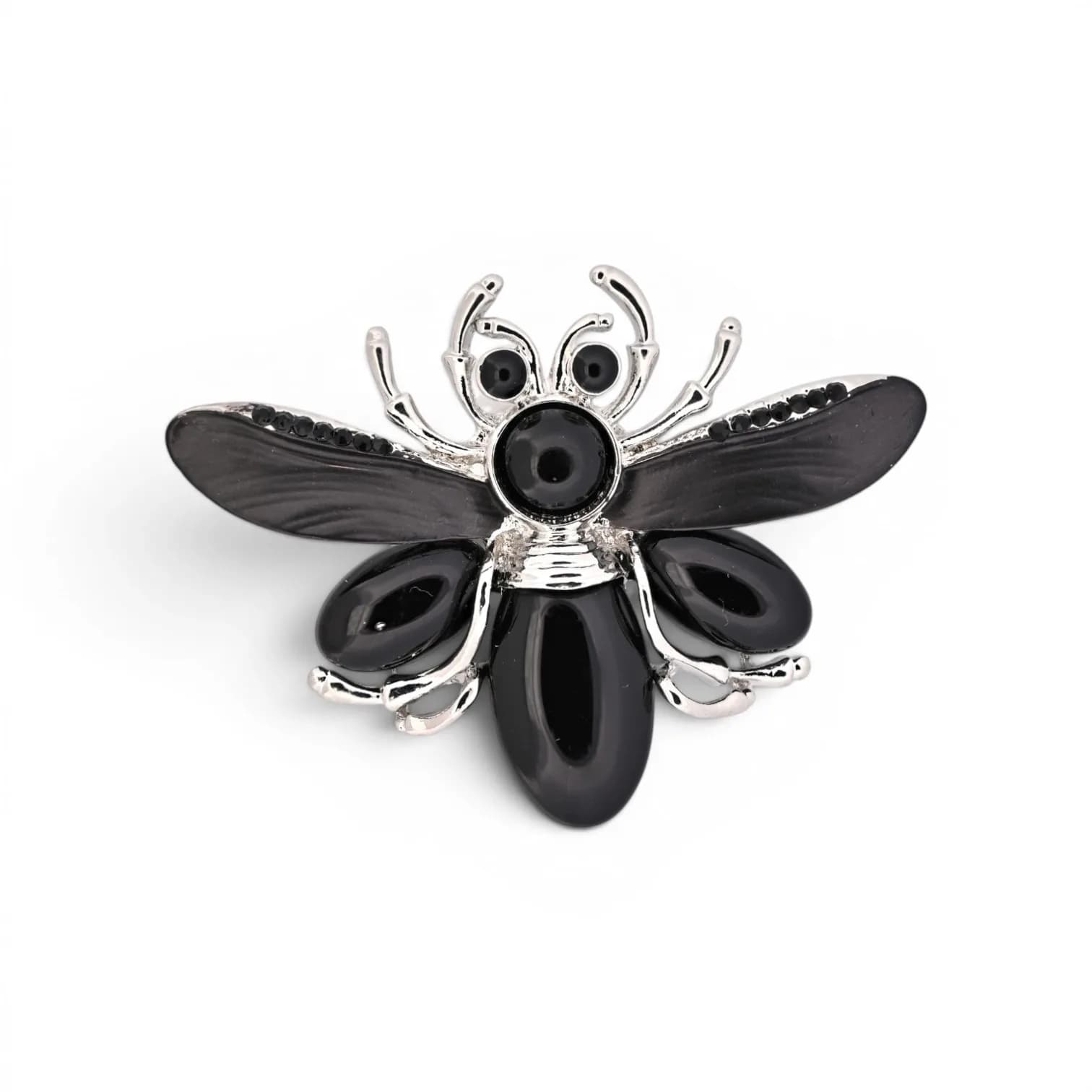 Broche Scarabée Noir Aimantée en Acier Argenté
