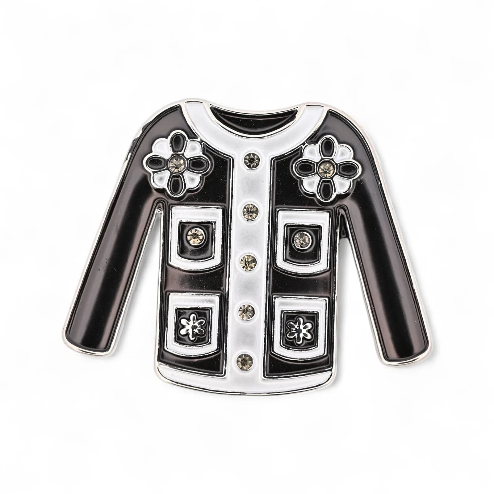 Broche Petite Veste Noire et Blanche en Acier Argenté Aimantée
